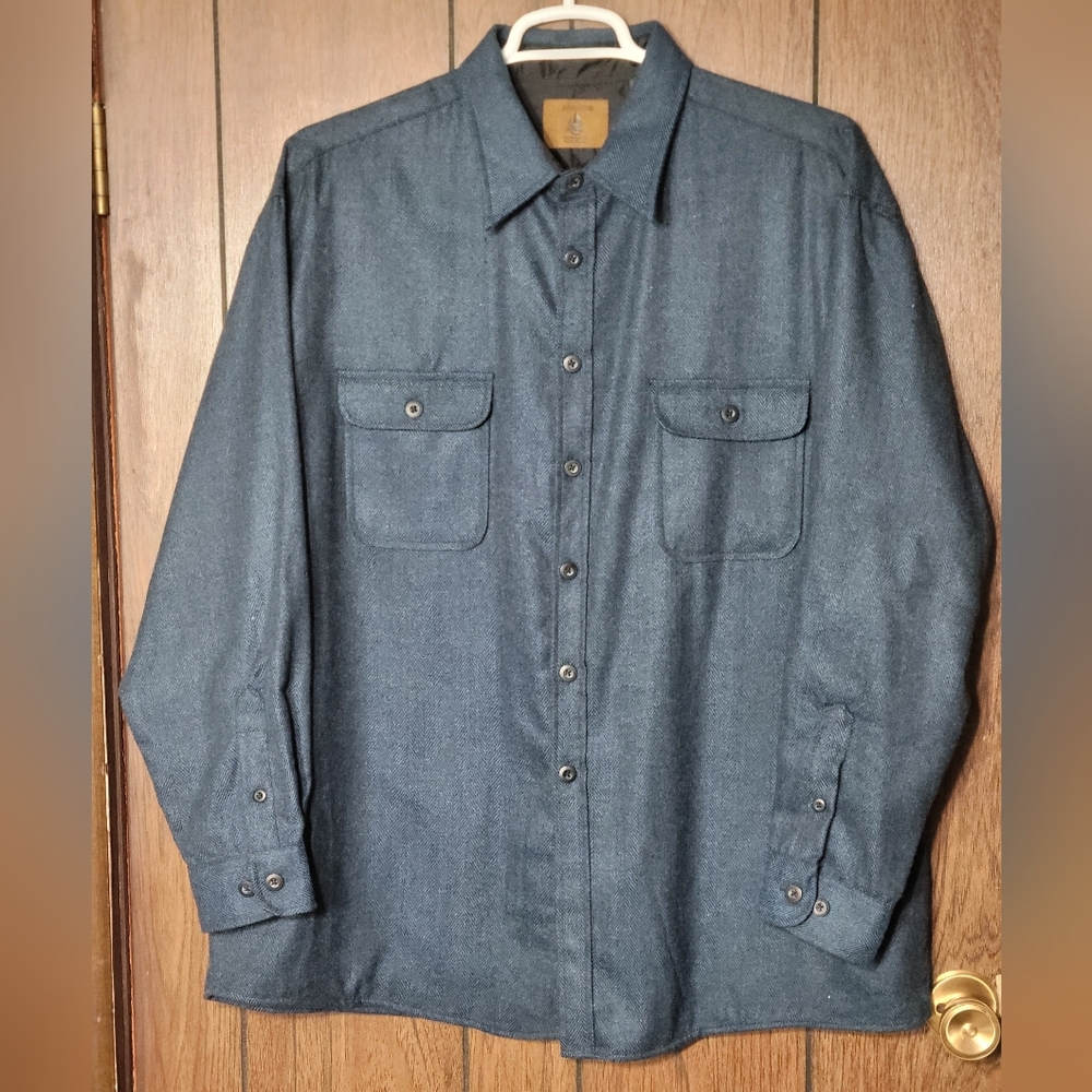 St John's Bay Vintage Wool blend Long sleeve button up Mens Blue Shirt lined XL
